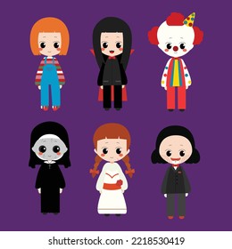 Cute kids on halloween Vector set of characters and icons for Halloween in cartoon style.