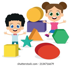 Cute kids on the theme of shapes for kids