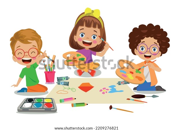 Cute Kids Painting Class Stock Vector (Royalty Free) 2209276821 ...