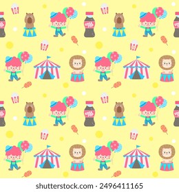 cute kids pastel seamless pattern circus party illustration