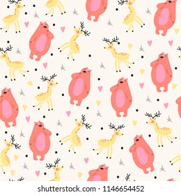 Cute kids pattern with cartoon animals. Vector seamless background.