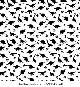 Cute kids pattern for girls and boys. Colorful dinosaurs on the abstract grunge background create a fun cartoon drawing. The background is executed in monochrome colors. For textile and fabric 