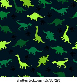 Cute kids pattern for girls and boys. Colorful dinosaurs on the abstract grunge background create a fun cartoon drawing. The background is made in neon colors. Urban backdrop for textile and fabric. 