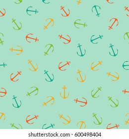Cute kids pattern for girls and boys. Colorful anchor on the abstract grunge background create a fun cartoon drawing. The background is made in neon colors. Urban backdrop for textile and fabric. 
