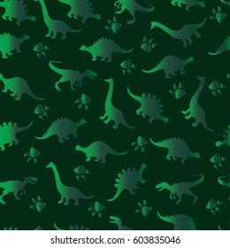 Cute kids pattern for girls and boys. Colorful dinosaurs on the abstract grunge background create a fun cartoon drawing. The background is made in neon colors. Urban backdrop for textile and fabric.