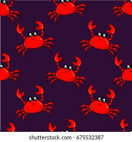 Cute kids pattern for girls and boys. Colorful crab on the abstract  background create a fun cartoon drawing. The background is made in pastel colors. Urban backdrop for textile and fabric.