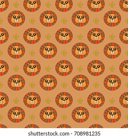 Cute kids pattern for girls and boys. Colorful lion, stars on the abstract background create a fun cartoon drawing. The background is made in pastel colors. Urban backdrop for textile and fabric.