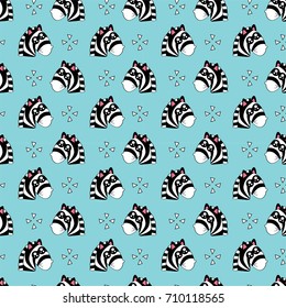 Cute kids pattern for girls and boys. Colorful zebra, stars on the abstract background create a fun cartoon drawing. The background is made in pastel colors. Urban backdrop for textile and fabric.