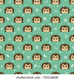 Cute kids pattern for girls and boys. Colorful Hedgehog on the abstract background create a fun cartoon drawing. The background is made in pastel colors. Urban backdrop for textile and fabric.