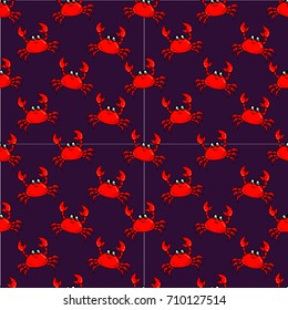 Cute kids pattern for girls and boys. Colorful crab on the abstract background create a fun cartoon drawing. The background is made in pastel colors. Urban backdrop for textile and fabric.