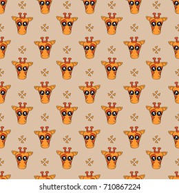 Cute kids pattern for girls and boys. Colorful giraffe on the abstract background create a fun cartoon drawing. The background is made in pastel colors. Urban backdrop for textile and fabric.