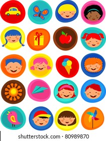 cute kids pattern with icons, vector illustration