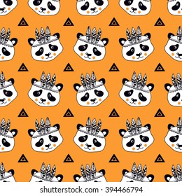 Cute kids pattern with pandas.  Funny children's pattern. Seamless for fabric design, gift wrapping paper and printing and web projects.