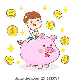 Cute kids and piggy bank.
