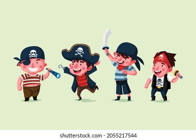 Cute Kids Pirate Character Set