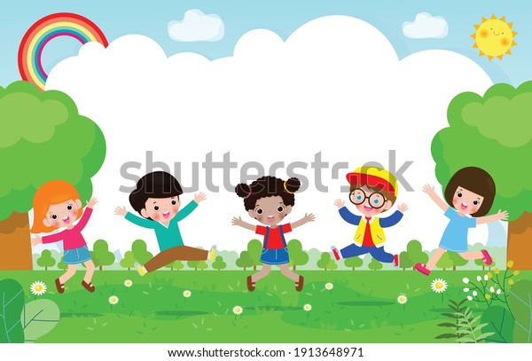 Cute Kids Playing Abstract Nature Happy Stock Vector (Royalty Free ...