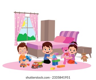 cute kids playing in the bedroom