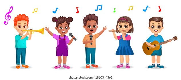 Cute Kids Playing Music Together Vector Stock Vector (Royalty Free ...