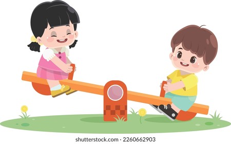 Cute kids playing on seesaw