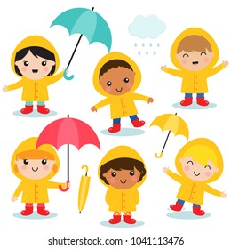 Cute kids playing in the rain