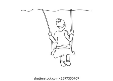Cute kids playing swing facing at playground. Preschool children running, play games, catch up, have fun, learn nature, read book on walk. Summer activities outdoor. Flat vector illustration.