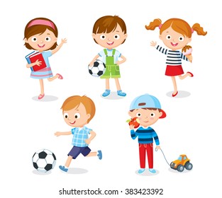 Cute Kids Playing With Toys, Reading, Playing Football, Eating Ice Cream