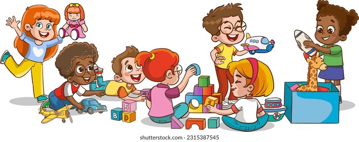 cute kids playing with toys together