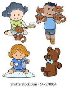 Cute Kids Playing - Vector Illustrations