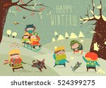 Cute kids playing winter games