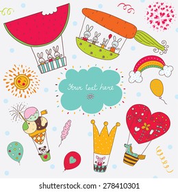 Cute kids postcard with animals. Vector.