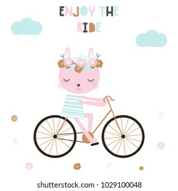 Cute kids poster with bunny and slogan. Vector hand drawn illustration.