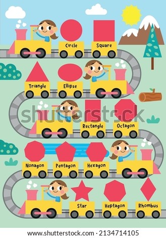 Cute kids poster driving train on shapes theme for kids