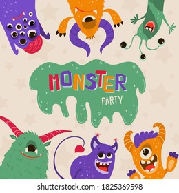 Cute Kids Poster Monsters Cartoon Style Stock Vector (royalty Free 