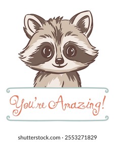 Cute kids print animal raccoon with phrase you are amazing