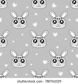 Cute kids rabbit pattern for girls and boys. Colorful rabbit on the abstract background create a fun cartoon drawing. The rabbit pattern is made in neon colors. Urban backdrop for textile and fabric.