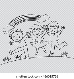 Cute kids with rainbow
