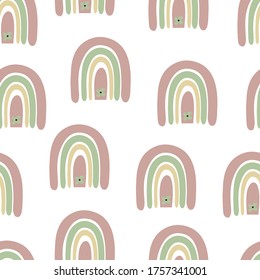 Cute kids rainbow seamless pattern. Childish pattern with hand drawn rainbows and clouds, .Creative scandinavian kids texture for fabric, wrapping, textile, wallpaper.Vector illustration.