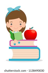 cute kids reading books,cute children reading books, Happy Children while Reading Books, kids while Reading Books, Vector Illustration on white background.