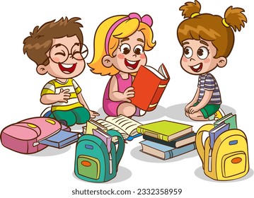 cute kids reading together vector