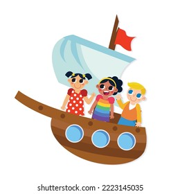 cute kids riding the boat vector 