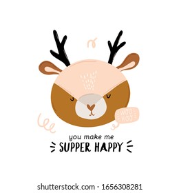 Cute kids scandinavian characters set including trendy quotes and cool animal decorative hand drawn elements. Cartoon doodle  illustration for baby shower, nursery room decor, children design. Vector.