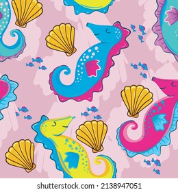 cute kids seahorse vector seamless print. hand drawn  baby backgrouund . for textile, kids wear, wrapping paper and more