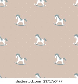 Cute Kids seamless pattern. Children toys rocking horse 