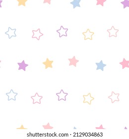 Cute kids seamless pattern with pink, blue and yellow stars shaped confetti in pastel colors. Can be used for wallpaper, scrapbooking, textile, baby clothes, gift wrapping, paper. Vector illustration