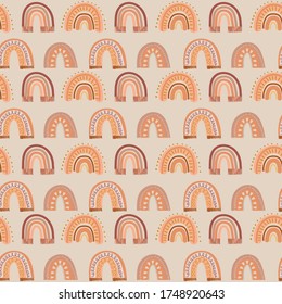 Cute kids seamless pattern with rainbow in bohemian cartoon style. Editable vector illustration.