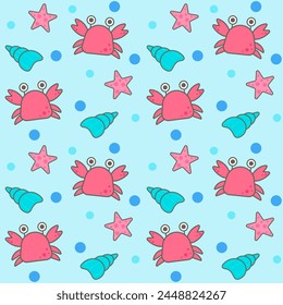 Cute kids seamless pattern Under the sea party light blue vector illustration