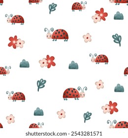 Cute kids seamless patterns with ladybugs