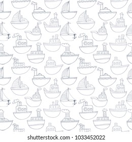 Cute kids ship pattern for girls and boys.   Seamless background with a linear pattern ships.