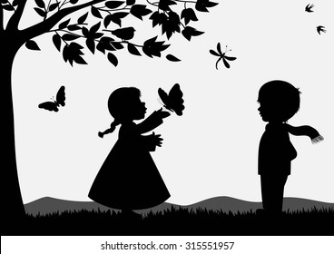 Cute kids silhouettes