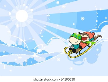 Cute kids sledding